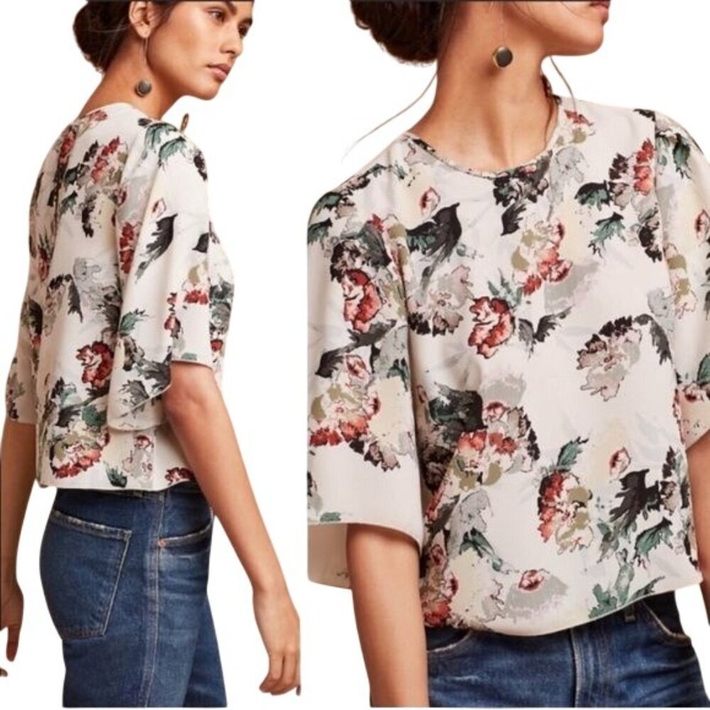Aritzia Wilfred Cambria Beige Floral Silk Blouse